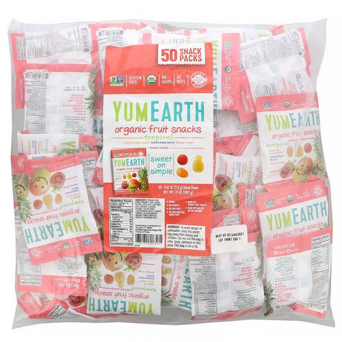 YumEarth, Organic Fruit Snacks, Tropical, 50 Packs, 0.62 oz (17.6 g) Each Review