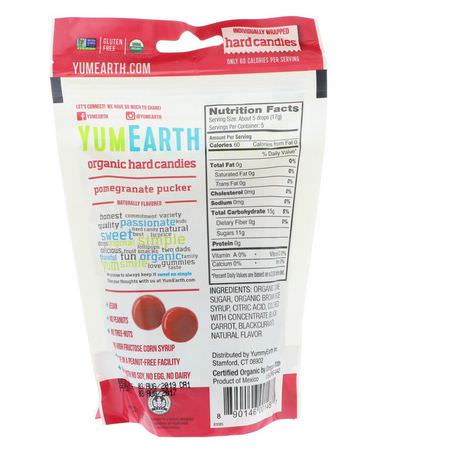 Godis, Choklad: YumEarth, Organic Hard Candies, Pomegranate Pucker, 3.3 oz (93.6 g)
