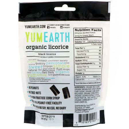 Godis, Choklad: YumEarth, Organic Licorice, Black, 5 oz (142 g)