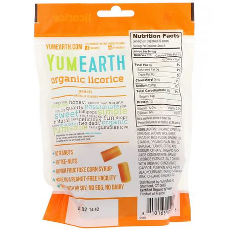 Godis, Choklad: YumEarth, Organic Licorice, Peach, 5 oz (142 g)