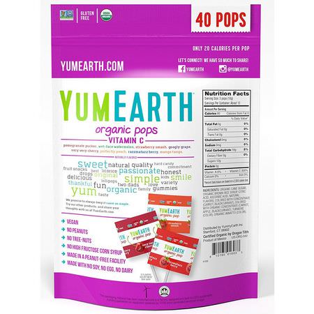 Godis, Choklad: YumEarth, Organic Pops, Vitamin C, Assorted Flavors, 40 Pops, 8.5 oz (241 g)
