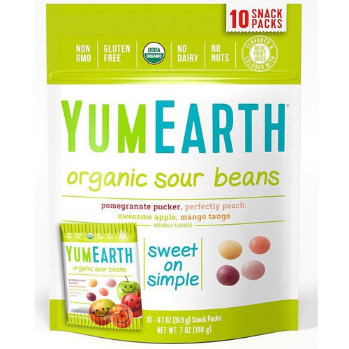 YumEarth, Organic Sour Beans, Assorted Flavors, 10 Snack Packs, 0.7 oz (19.8 g) Each Review