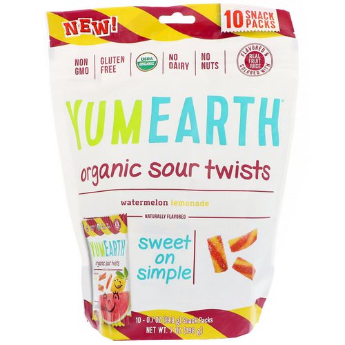 YumEarth, Organic Sour Twists, Watermelon Lemonade, 10 Snack Packs, 0.7 oz (19.8 g) Each Review