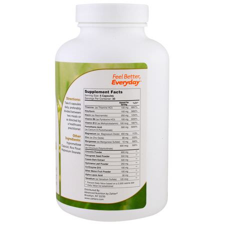 Blodstöd, Vitamin B, Vitaminer, Kosttillskott: Zahler, Diabetter, Advanced Glucose Support, 180 Capsules
