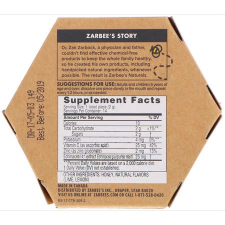 Förkylning, Kosttillskott, Hosta, Influensa: Zarbee's, 96% Honey Cough Soothers + Immune Support, Natural Citrus Flavor, 14 Pieces