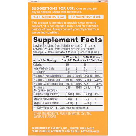Immun, Kosttillskott, Barns Multivitaminer, Hälsa: Zarbee's, Baby, Immune Support & Vitamins, Natural Orange Flavor, 2 fl oz (59 ml)