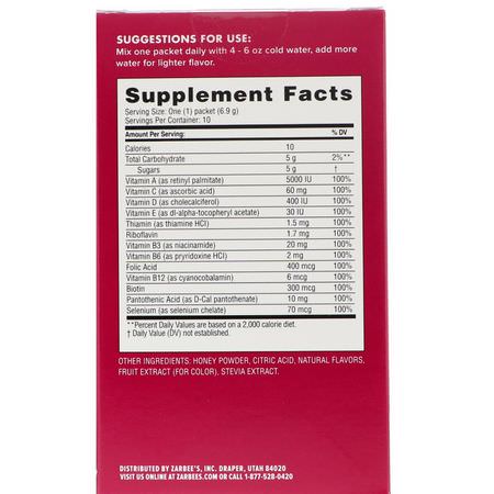 Immun, Multivitaminer, Kosttillskott: Zarbee's, Immune Support & Multivitamin Drink Mix with B-Complex, Vitamin D, Honey, Natural Mixed Berry Flavor, 10 Packets, 2.4 oz (69 g)