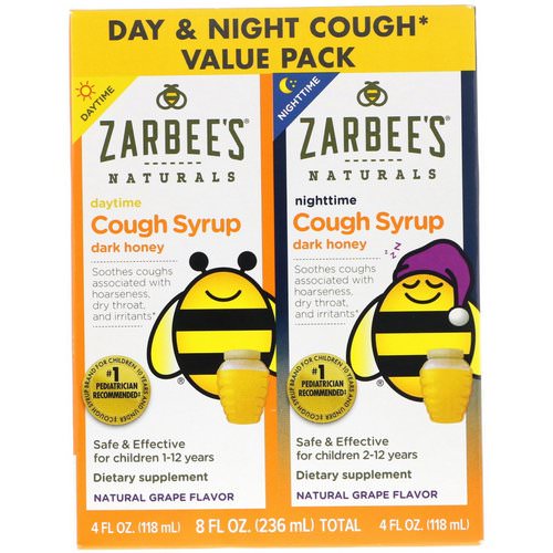 Zarbee's, Naturals, Children's Cough Syrup with Dark Honey, Daytime & Nighttime Value Pack, Natural Grape Flavor, 4 fl oz (118 ml) Each Review
