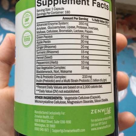 Zenwise Health, Daily Digestive Enzymes with Prebiotics + Probiotics, 180 Vegetarian Capsules