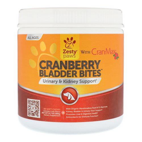 Zesty Paws, Cranberry Bladder Bites for Dogs, Urinary & Kidney Support, All Ages, Chicken Liver Flavor, 90 Soft Chews Review