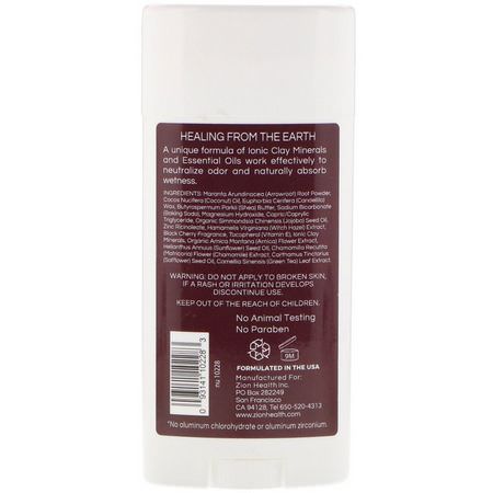 Deodorant, Bath: Zion Health, Bold, ClayDry Deodorant, Black Cherry, 2.8 oz (80 g)