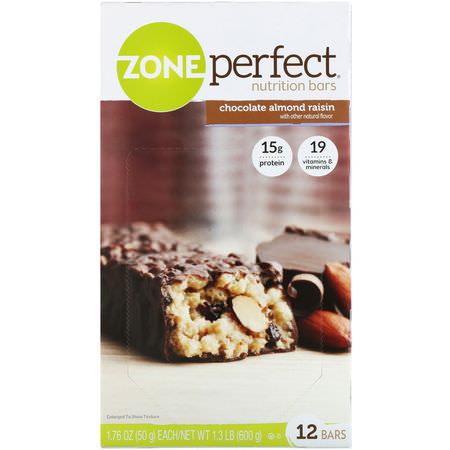 Näringsstänger: ZonePerfect, Nutrition Bars, Chocolate Almond Raisin, 12 Bars, 1.76 oz (50 g) Each