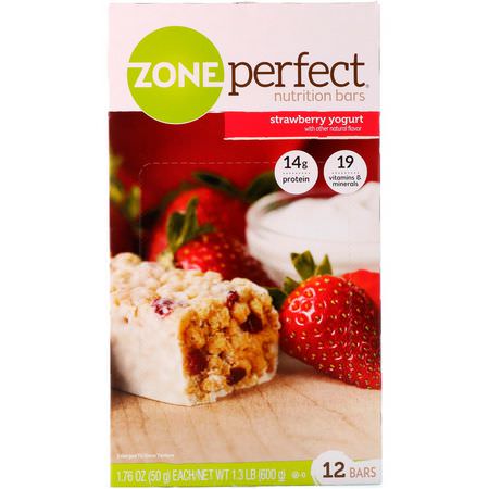 Näringsstänger: ZonePerfect, Nutrition Bars, Strawberry Yogurt, 12 Bars, 1.76 oz (50 g) Each